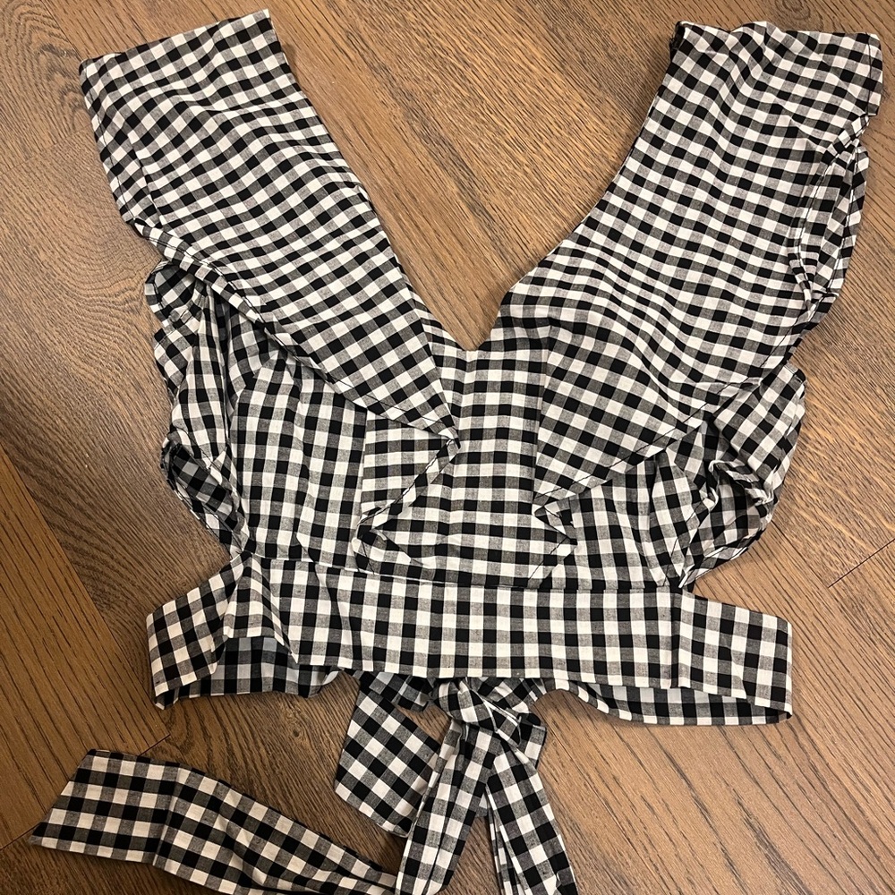 Gingham cut out tie back top